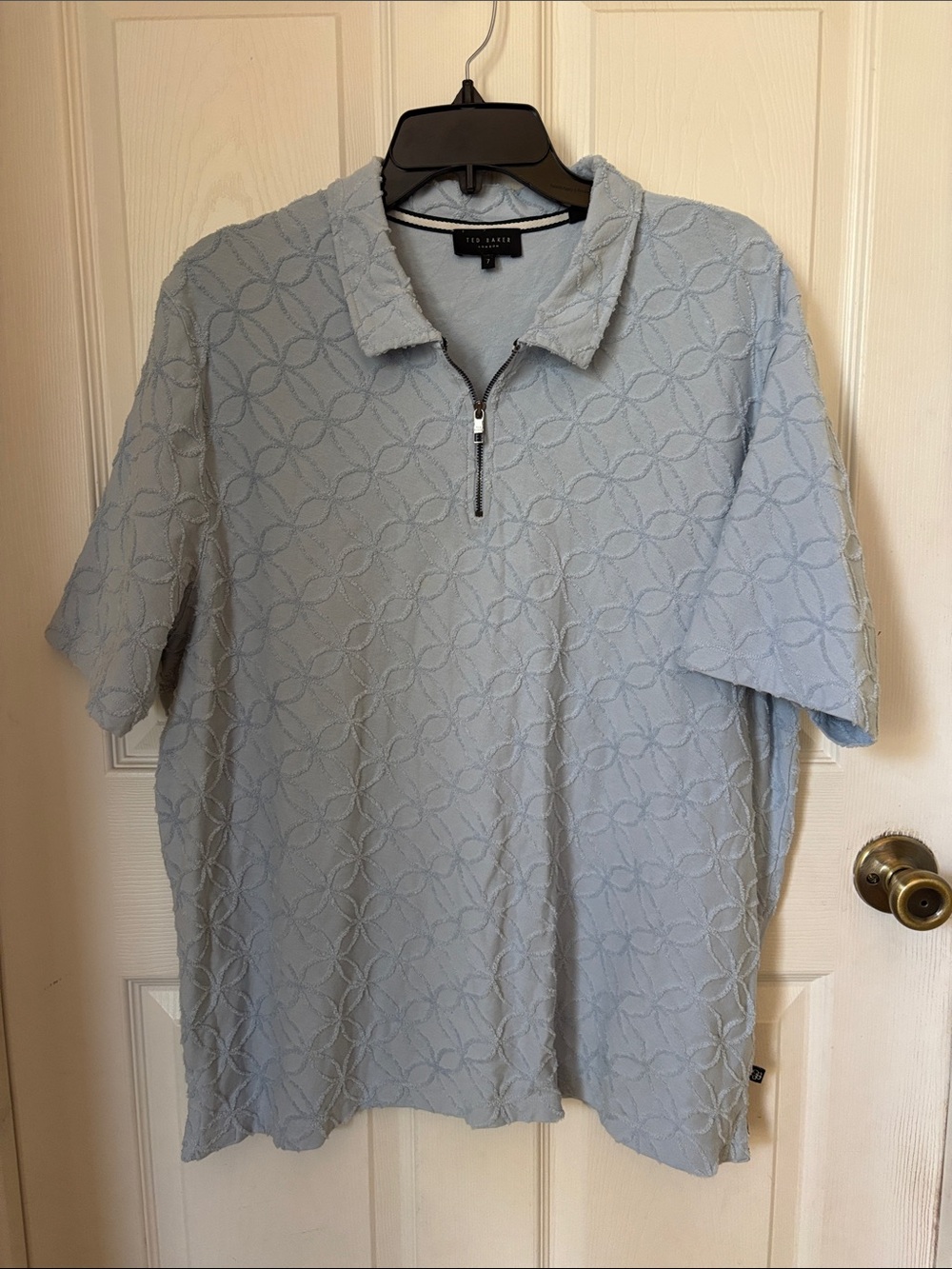 Ted Baker Pale Blue Zip-Front Textured Polo